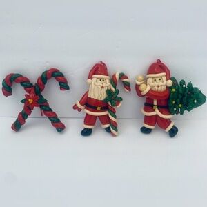Vintage Christmas Ornaments Set of 3 Santa Candy Cane